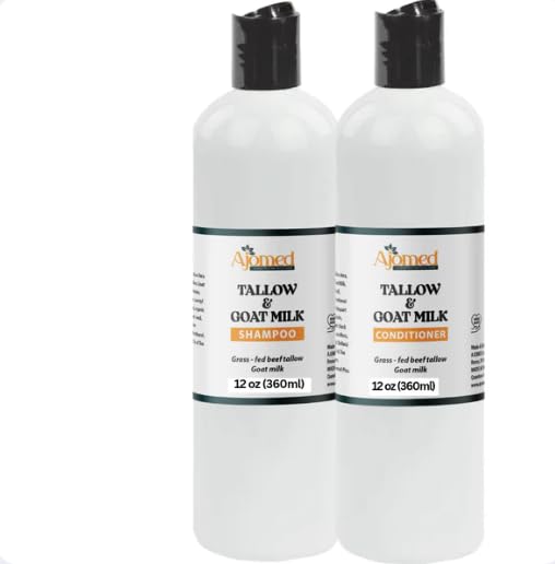 Beef Tallow & Goat Milk Shampoo and Conditioner Set - Handmade Hair Care for Thinning Relief, Sea Moss Shampoo and Conditioner, Thickening Formula for Hair Regrowth (Shampoo & Conditioner 8 Oz)