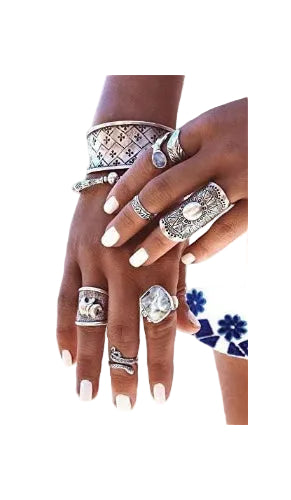 Handmade Sterling Silver Long Large Boho Statement Ring With Symbolic Solar Star Mandala, Tribal Gypsy Hippie Adjustable to Sizes 6-11, Gift for Her - Handmade Lifestyle Shop