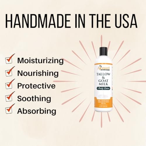 Tallow & Goat Milk Body Lotion for Sensitive Skin, Organic moisturizing Lotion - Soothes Dry skin, Goat Milk face and body Moisturizer - Handmade Tallow for skin cream (8 OZ, Oatmeal & Honey)