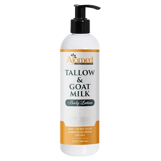 Tallow & Goat Milk Body Lotion for Sensitive Skin, Organic moisturizing Lotion - Soothes Dry skin, Goat Milk face and body Moisturizer - Handmade Tallow for skin cream (8 OZ, Oatmeal & Honey)