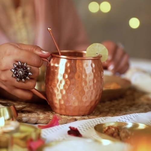 BOLD & DIVINE Moscow Mule Copper Mugs - Set of 2, 100% HANDCRAFTED - Food Safe Pure Copper Solid Mugs - 16 oz Gift Set with Premium Quality Cocktail Straws & Shot Glass! - Handmade Lifestyle Shop