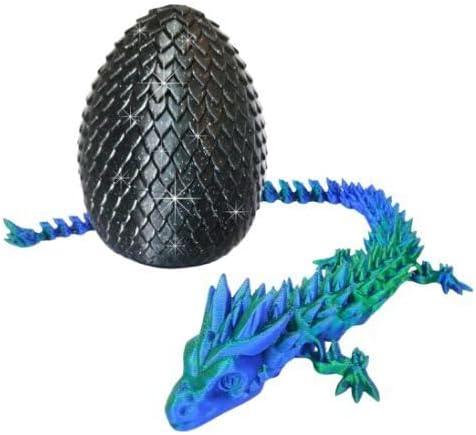 20" Articulated 3D Printed Dragon – Color-Changing Fidget Figurine, Mythical Figure, Made in USA, 3D Printed Toys - Valentines Day Gift for Boys and Girls (Rainbow with Blue Egg) - Handmade Lifestyle Shop