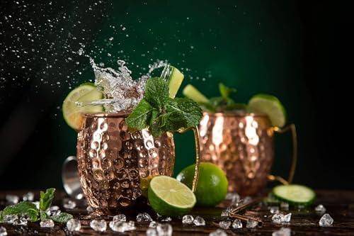 BOLD & DIVINE Moscow Mule Copper Mugs - Set of 2, 100% HANDCRAFTED - Food Safe Pure Copper Solid Mugs - 16 oz Gift Set with Premium Quality Cocktail Straws & Shot Glass! - Handmade Lifestyle Shop