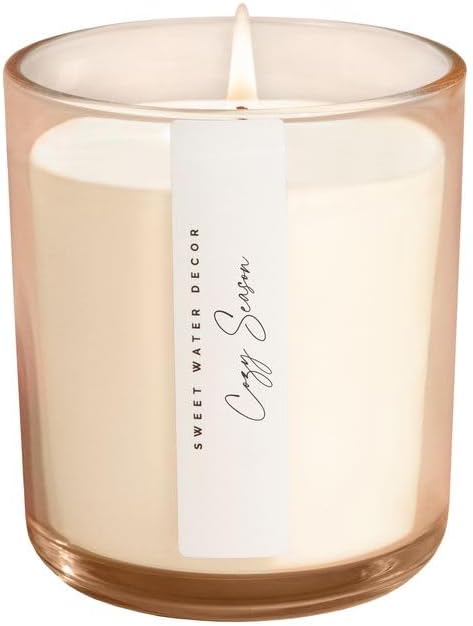 Sweet Water Decor Cashmere and Vanilla Scented Soy Candles – Milky Coconut, Jasmine, Soft Cashmere, Exotic Musk – Cozy Aroma – 50 Hour Burn – 12oz Tinted Glass Jar for Home Decor and Bedroom Decor