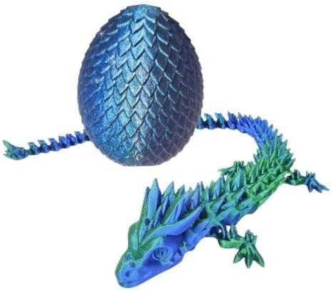 20" Articulated 3D Printed Dragon – Color-Changing Fidget Figurine, Mythical Figure, Made in USA, 3D Printed Toys - Valentines Day Gift for Boys and Girls (Rainbow with Blue Egg) - Handmade Lifestyle Shop
