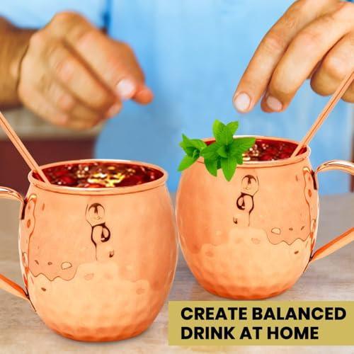 BOLD & DIVINE Moscow Mule Copper Mugs - Set of 2, 100% HANDCRAFTED - Food Safe Pure Copper Solid Mugs - 16 oz Gift Set with Premium Quality Cocktail Straws & Shot Glass! - Handmade Lifestyle Shop