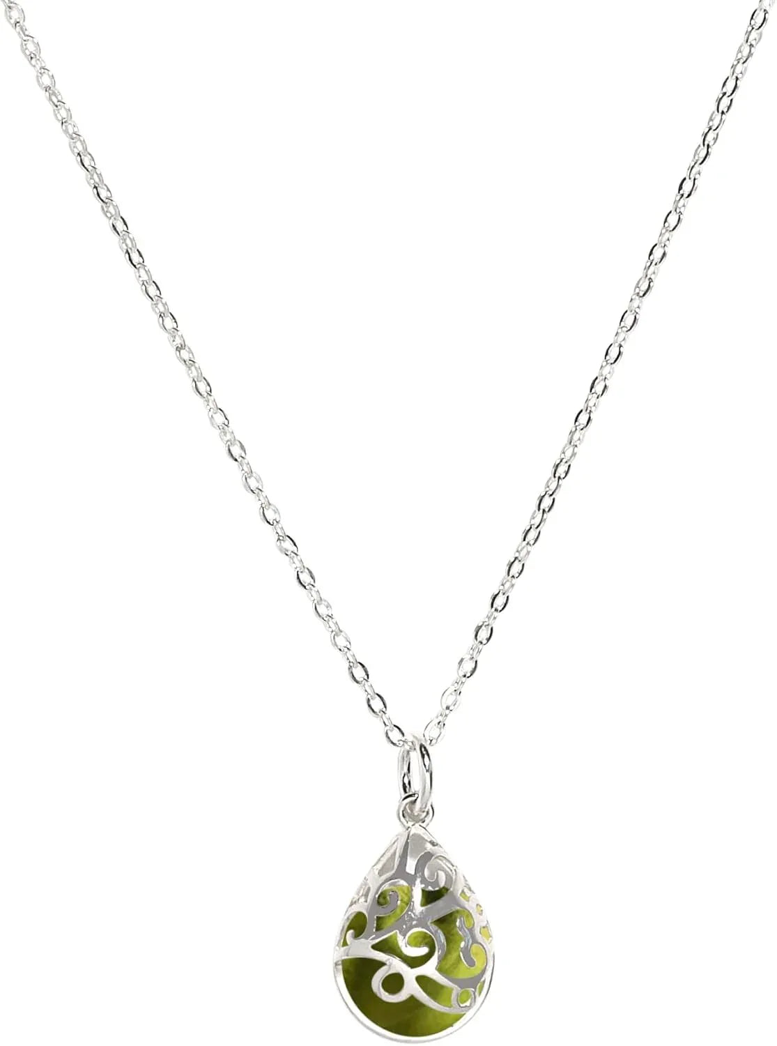 Bottled Up Designs Handmade Filigree Teardrop Necklace, Recycled Antique Glass, Sterling Silver, Eco Friendly, Made in USA, Birthday Gifts, Mothers Day, Women, Anniversary - Handmade Lifestyle Shop