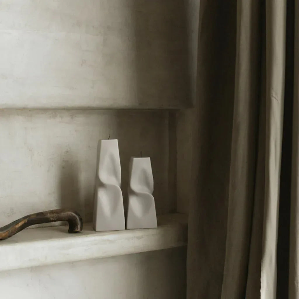 LAWA Twisted Pyramid Candle - Beautiful Handmade Pillar Soy Wax Elegant Aesthetic Candle Housewarming Gift Home Room Shelf Decor Idea (Set of 2) (White) - Handmade Lifestyle Shop