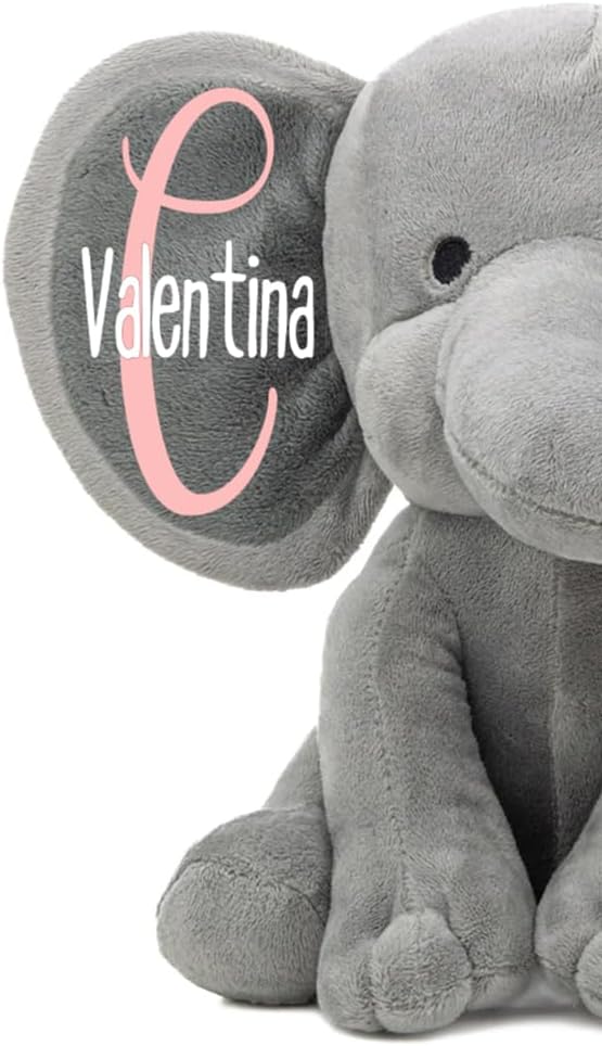 Personalized Elephant Stuffed Animal - Custom Birth Stats Announcement Stuff Elephants Animals for Babies, Baby Shower, Boy, Girl, Newborn, Customized Keepsake Plush Bear Gifts, Pink 9 Inches