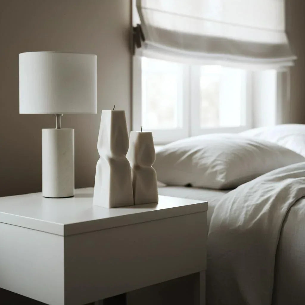 LAWA Twisted Pyramid Candle - Beautiful Handmade Pillar Soy Wax Elegant Aesthetic Candle Housewarming Gift Home Room Shelf Decor Idea (Set of 2) (White) - Handmade Lifestyle Shop