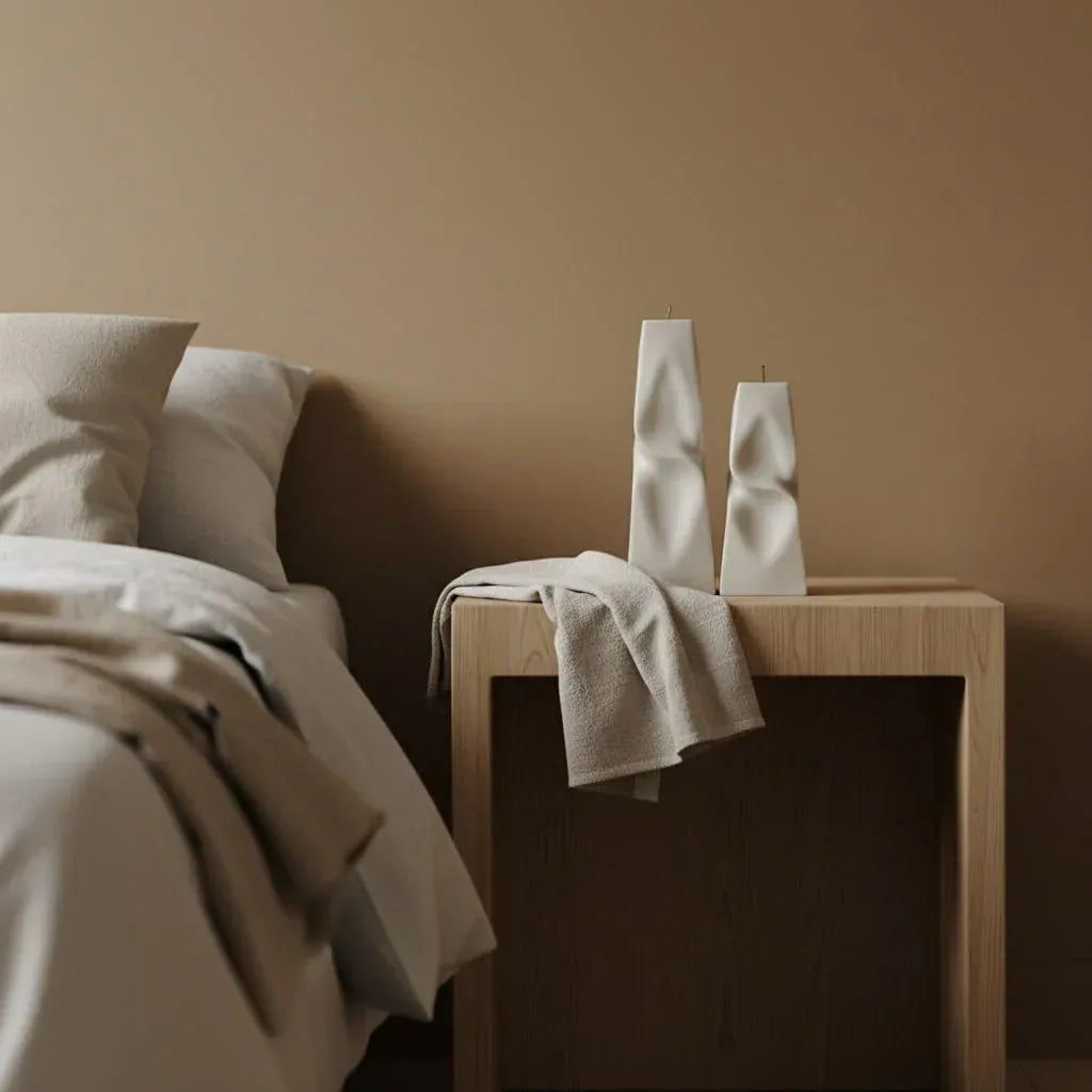 LAWA Twisted Pyramid Candle - Beautiful Handmade Pillar Soy Wax Elegant Aesthetic Candle Housewarming Gift Home Room Shelf Decor Idea (Set of 2) (White) - Handmade Lifestyle Shop