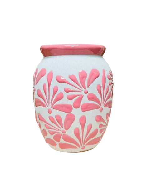 Pink Espiga Plumeado Bola Clay Vase - Florero Barro - Jarro - Clay Vase - Hand Made Vase - Guelaguetza Designs - Handmade Lifestyle Shop