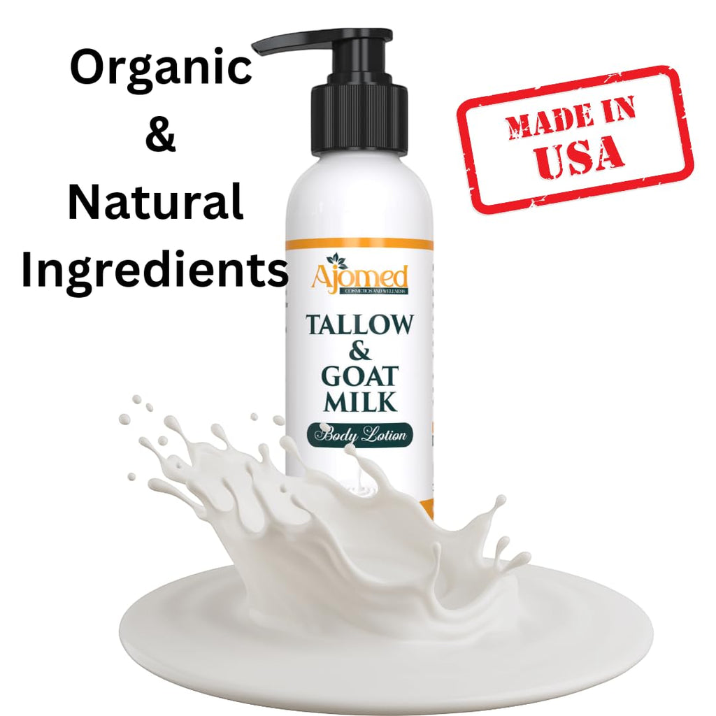 Tallow & Goat Milk Body Lotion for Sensitive Skin, Organic moisturizing Lotion - Soothes Dry skin, Goat Milk face and body Moisturizer - Handmade Tallow for skin cream (8 OZ, Oatmeal & Honey)