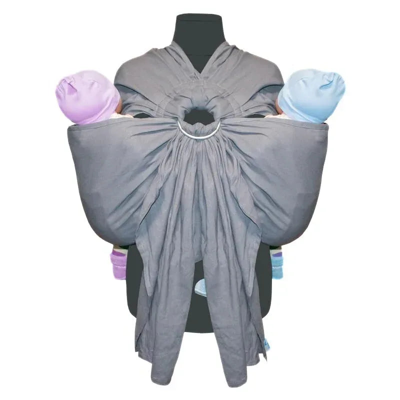 Grey Tandem Ring Sling for Twins – 100% Linen Cotton Blend Baby Carrier | Ergonomic Twin Baby Sling for Hip Carry | Soft, Adjustable & Breathable Ring Sling for Newborns to Toddlers up to 60 lbs - Handmade Lifestyle Shop