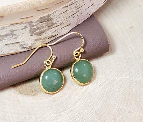 Green Earrings for Women – Dainty Gold Dangle – Real Jade -Sage - Light – Pale – Dark - Green Stone – Rose Quartz Pink Crystal Genuine – Natural Gemstone - Dainty -Short -Drop and Dangle – Lightweight - Unique Anniversary Birthday Gifts for Wife – Teacher