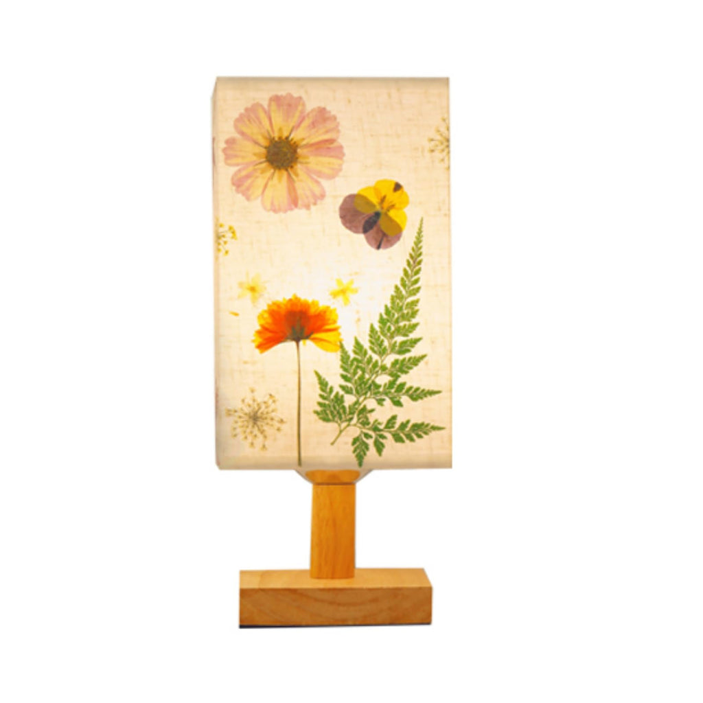 Dried Flowers Small Table Lamp 5W LED 3-Color Bedside Lamp Pressed Flowers Lampshade with Wood Base for Bedroom Living Room Desk Nursery