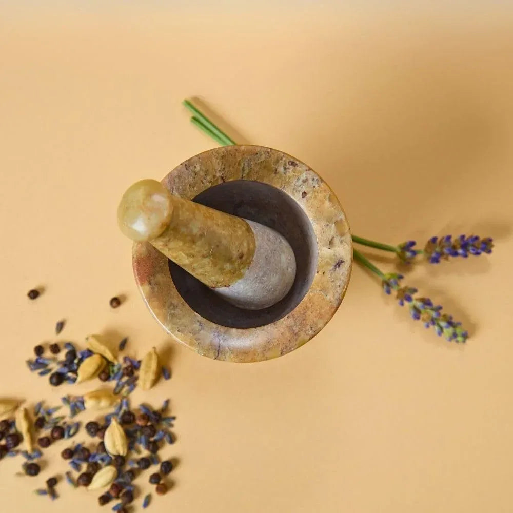 Small Mortar Pestle Set, Kitchen Tools, Kitchen Countertop Decor, Grinding, Crushing, Herbs, Garlic, Nuts, Spices, Rustic Style, Handcrafted, Made from Soapstone, Gray - Handmade Lifestyle Shop