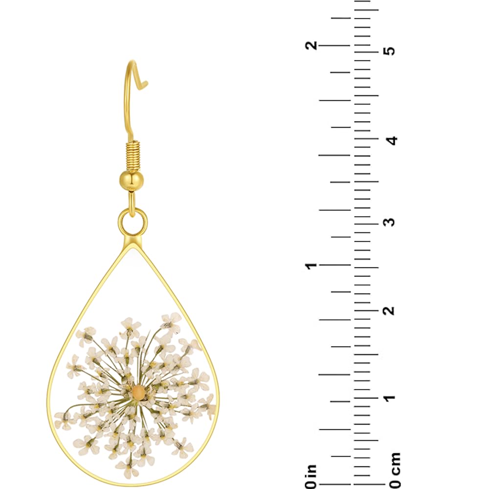 Forget-Me-Not and Queen Anne's Lace Pressed Wildflower Earrings | Pressed Flower Earrings | Handmade Drop and Dangle Earrings | Gift for Woman