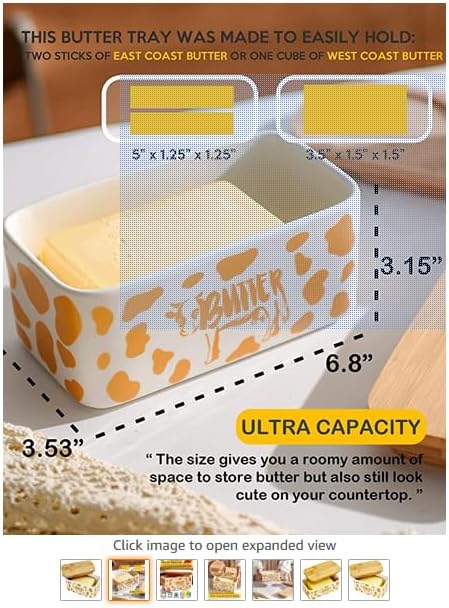 Butter Dish with Lid, Butter Dish with Lid for Countertop, White Butter Keeper Holds Up to 2 Sticks - Butter Holder and Container (Black butter me up, Large)