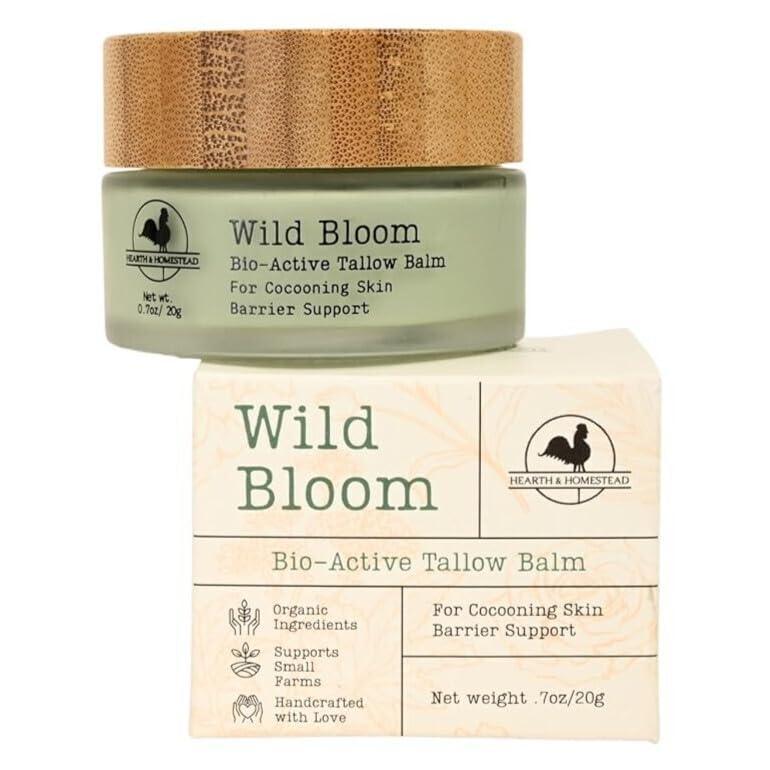 Hearth and Homestead: Handmade Wild Bloom Bio-Active Tallow Face Balm/Cream with Blue Tansy - Hydrate, Nourish, and Protect Skin - .7 oz - Handmade Lifestyle Shop