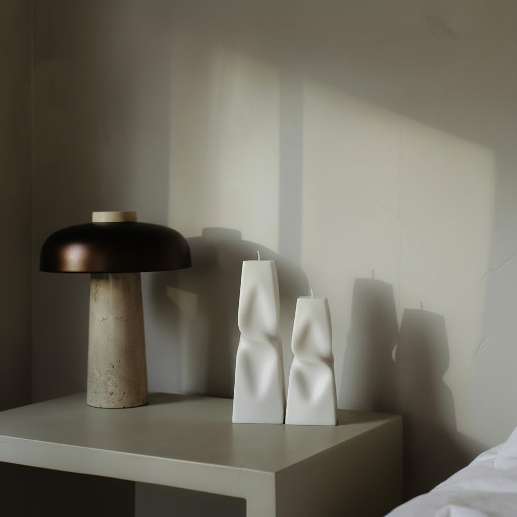 LAWA Twisted Pyramid Candle - Beautiful Handmade Pillar Soy Wax Elegant Aesthetic Candle Housewarming Gift Home Room Shelf Decor Idea (Set of 2) (White)