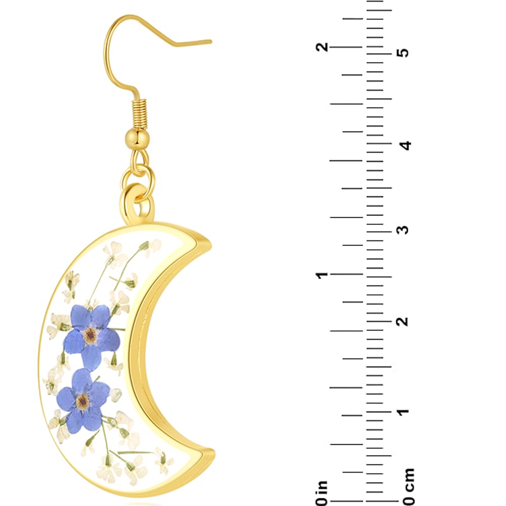 Forget-Me-Not and Queen Anne's Lace Pressed Wildflower Earrings | Pressed Flower Earrings | Handmade Drop and Dangle Earrings | Gift for Woman