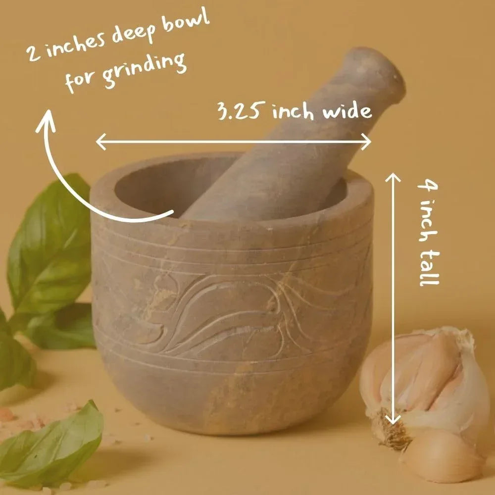 Small Mortar Pestle Set, Kitchen Tools, Kitchen Countertop Decor, Grinding, Crushing, Herbs, Garlic, Nuts, Spices, Rustic Style, Handcrafted, Made from Soapstone, Gray - Handmade Lifestyle Shop