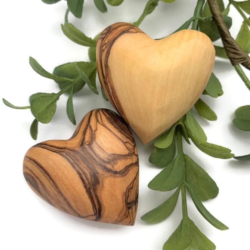 Handmade Wooden Hearts, Set of Five Olive Wood Carved Hearts from The Holy Land, Carved Wood Hearts for Gifts Anniversary Valentine Gift, Loss Love, Wooden Hearts for Wedding, Heart Décor - Handmade Lifestyle Shop