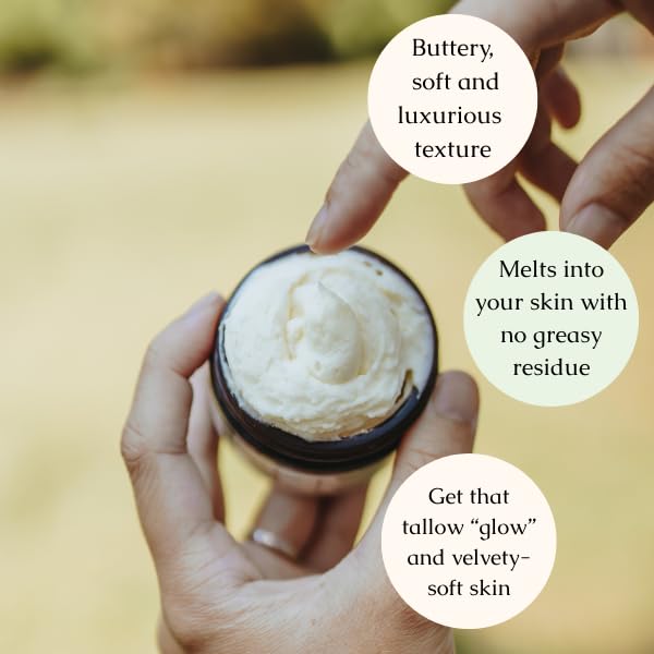 Hearth and Homestead: Handmade Whipped Tallow Balm (Unscented/Herb-Infused) - Organic Body Butter with Infused Olive Oil, for Eczema, Rosacea, Baby - 1.3 oz