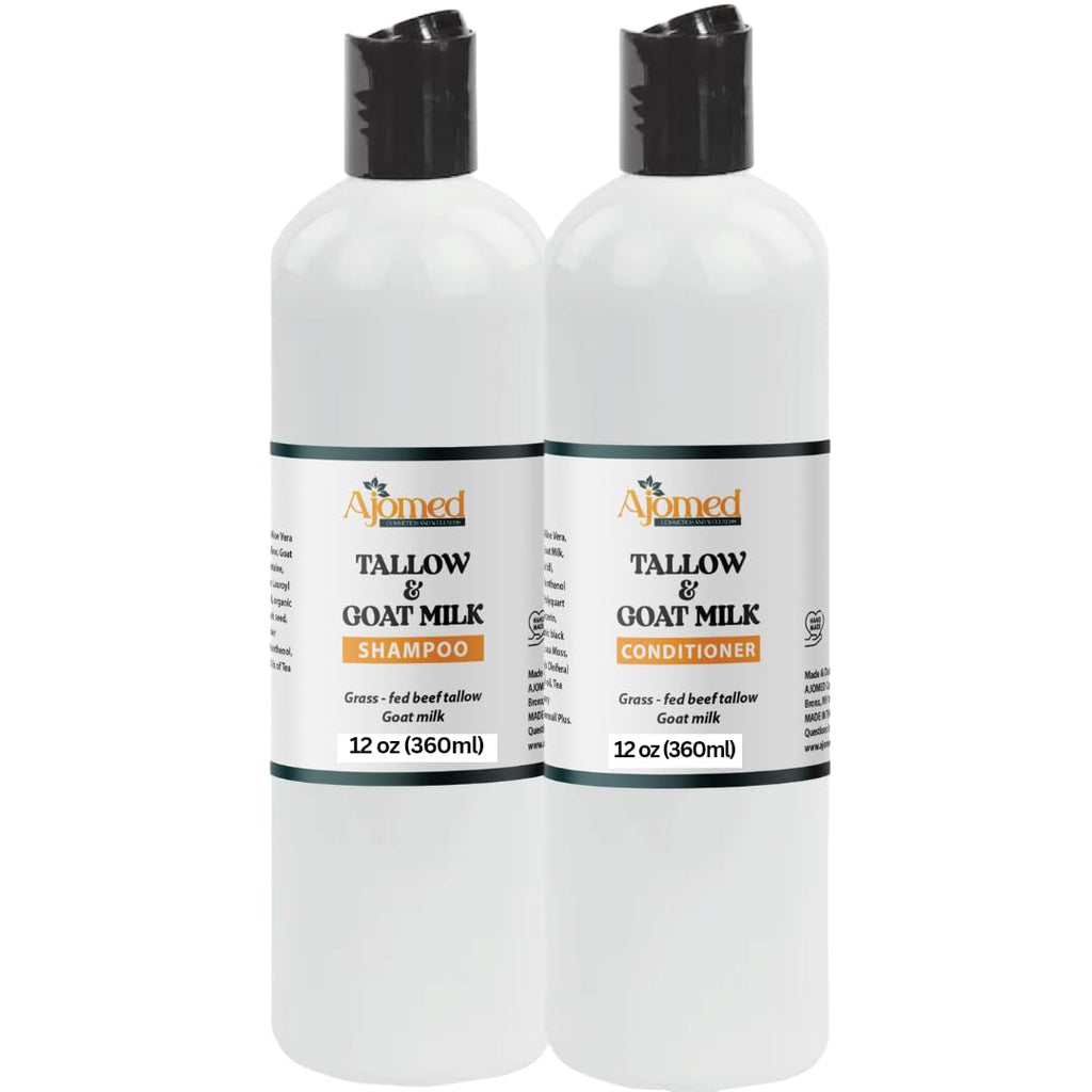 Beef Tallow & Goat Milk Shampoo and Conditioner Set - Handmade Hair Care for Thinning Relief, Sea Moss Shampoo and Conditioner, Thickening Formula for Hair Regrowth (Shampoo & Conditioner 8 Oz)