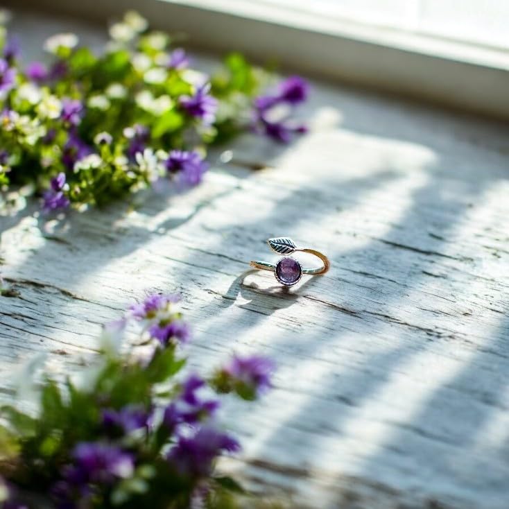 Bottled Up Designs Handmade Vintage Botanical Ring, Recycled Antique Glass Bottles, Sterling Silver, Eco Friendly, Made in USA, Birthday Gifts, Mothers Day, Women, Anniversary