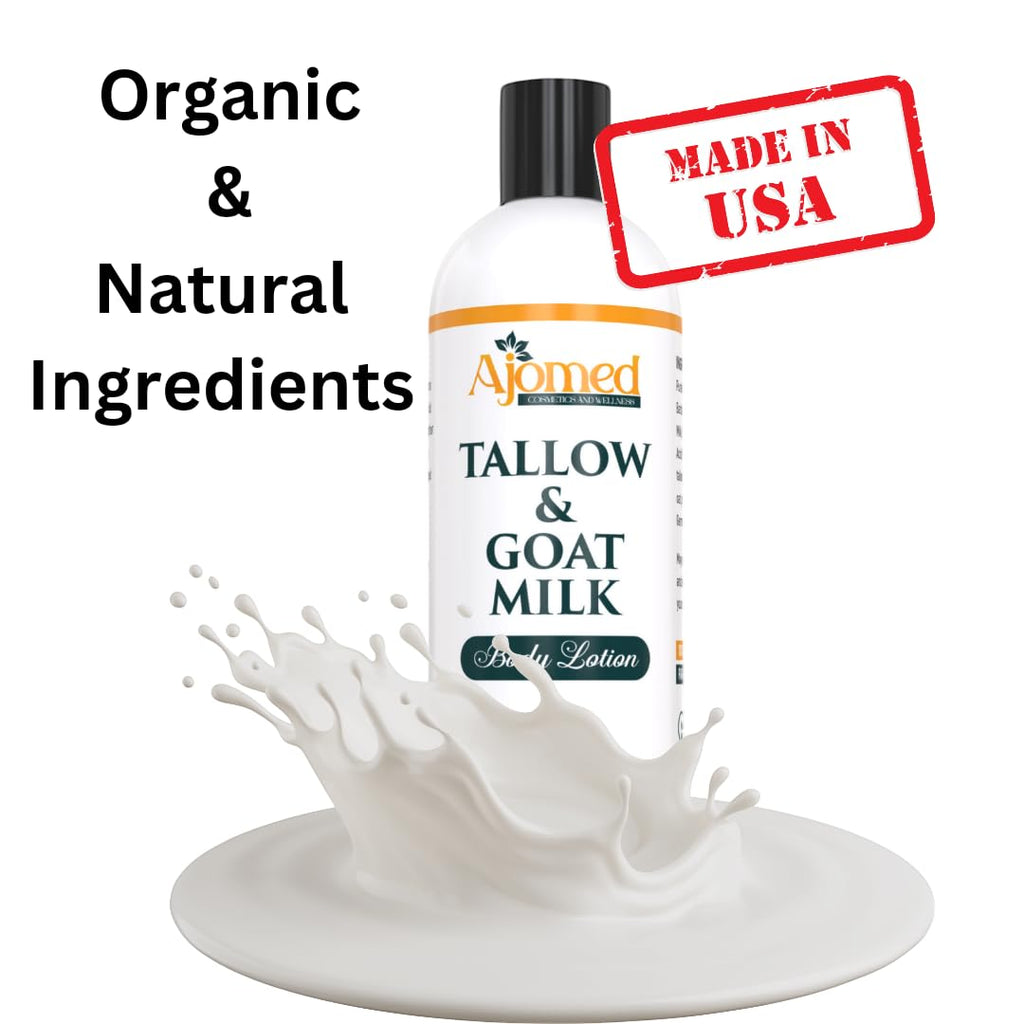 Tallow & Goat Milk Body Lotion for Sensitive Skin, Organic moisturizing Lotion - Soothes Dry skin, Goat Milk face and body Moisturizer - Handmade Tallow for skin cream (8 OZ, Oatmeal & Honey)
