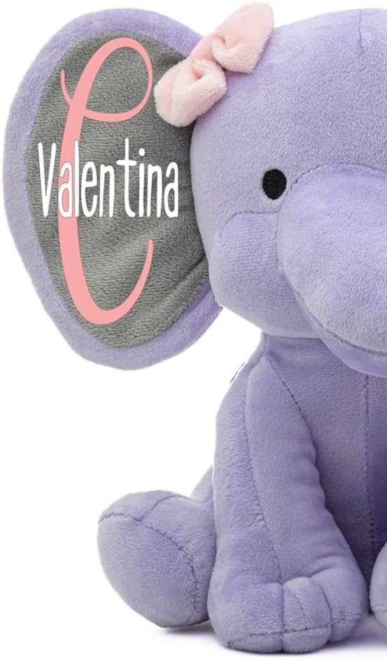 Personalized Elephant Stuffed Animal - Custom Birth Stats Announcement Stuff Elephants Animals for Babies, Baby Shower, Boy, Girl, Newborn, Customized Keepsake Plush Bear Gifts, Pink 9 Inches