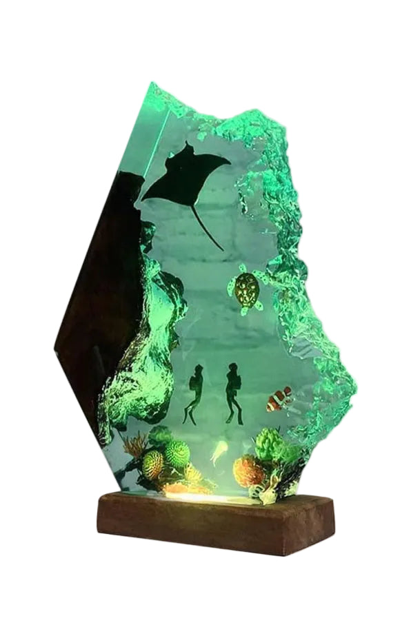 Handmade 3D Ocean Resin Lamp - USB Powered Resin Ocean Night Light with Wooden Base, Variable Lights, Scuba Diver Gifts, Diving Enthusiast Collectibles, Unique Birthday Holiday Gifts for Men & Women - Handmade Lifestyle Shop