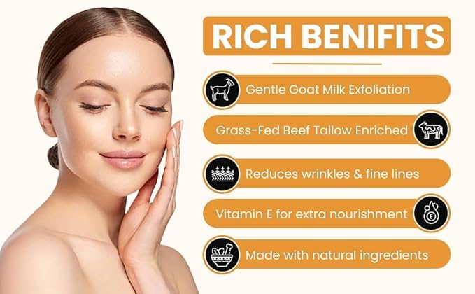 Tallow & Goat Milk Body Lotion for Sensitive Skin, Organic moisturizing Lotion - Soothes Dry skin, Goat Milk face and body Moisturizer - Handmade Tallow for skin cream (8 OZ, Oatmeal & Honey)