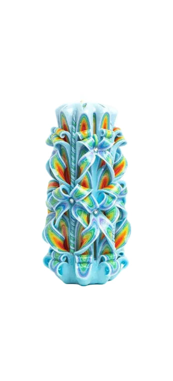 Carved Candle Artisan Handmade Decorative Dipped Candle 9 inch Blue Red Fall Valentine's Day Holiday Seasonal Gift for Mom Home Accent - Peacock - Handmade Lifestyle Shop