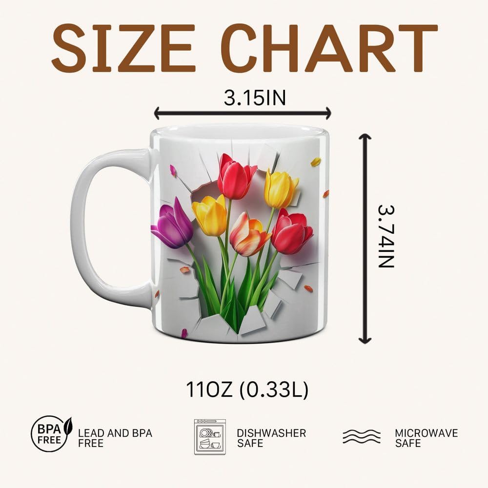 Tulip Coffee Mug - Tulip Lover Mugs Gifts for Women Men - Birthday, Christmas Gift for Friend Mom Dad Wife Husband - 3D Effect Printed Ceramic Mug (11oz)