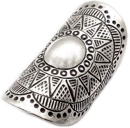 Handmade Sterling Silver Long Large Boho Statement Ring With Symbolic Solar Star Mandala, Tribal Gypsy Hippie Adjustable to Sizes 6-11, Gift for Her - Handmade Lifestyle Shop