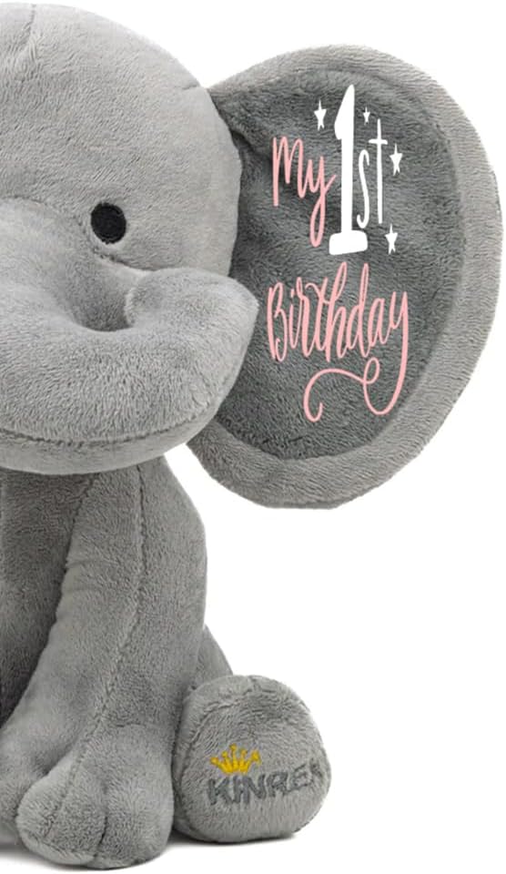 Personalized Elephant Stuffed Animal - Custom Birth Stats Announcement Stuff Elephants Animals for Babies, Baby Shower, Boy, Girl, Newborn, Customized Keepsake Plush Bear Gifts, Pink 9 Inches
