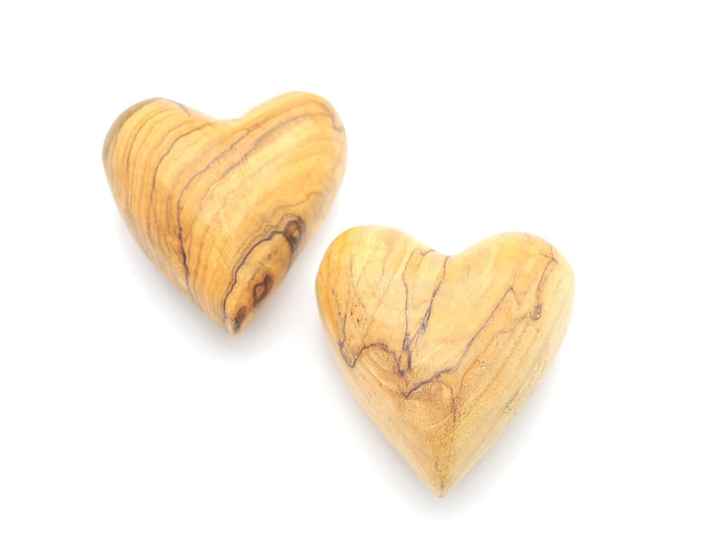 Handmade Wooden Hearts, Set of Five Olive Wood Carved Hearts from The Holy Land, Carved Wood Hearts for Gifts Anniversary Valentine Gift, Loss Love, Wooden Hearts for Wedding, Heart Décor