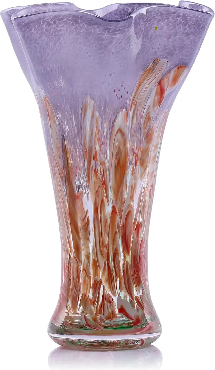 9.0" H Teal Glass Vases for Flowers, Unique Hand Blown Glass Vase Green Home Decor, Wide Mouth Colorful Flower Vase Centerpieces, for Living Room Table Bookshelf, Bathroom Office Shelf Decorative - Handmade Lifestyle Shop