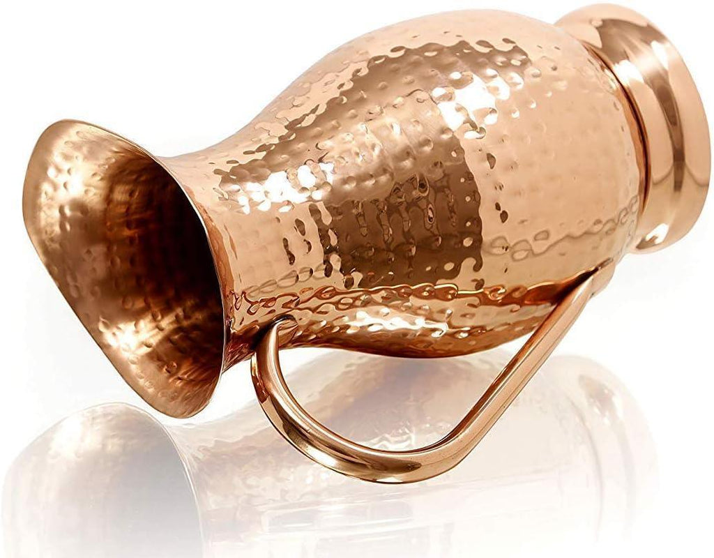 Pure Copper Pitcher with a Lid, Large Size Solid Handcrafted Copper Water Hammered Jug, Capacity 70 Oz/2000ml, Copper Carafe For Home, Hotels & Gifting - Handmade Lifestyle Shop