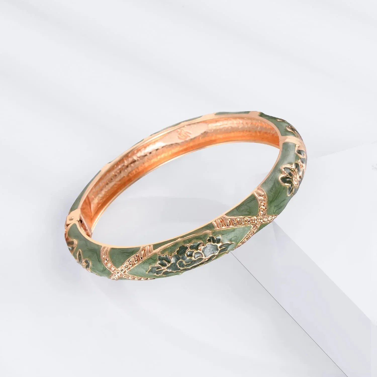 UJOY Vintage Jewelry Cloisonne Handcrafted Enameled Gorgeous Rhinestone Rose Hinged Cuff Bracelet Bangles Gifts 88A10 - Handmade Lifestyle Shop