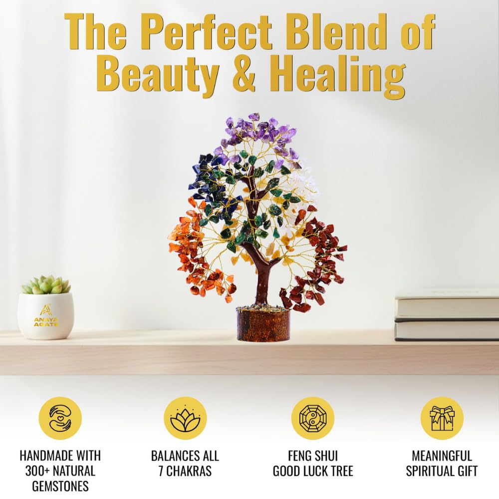 7 Chakra Healing Crystal Tree Kit, Bracelet, Pendant, Necklaces, Handmade Gemstone Money Bonsai Tree of Life Feng Shui Decor for Home Office, Positive Energy, Reiki Healing, for Women
