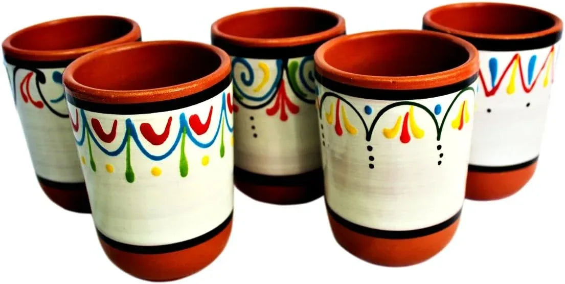 Cactus Canyon Ceramics Spanish Terracotta 5-Piece Cup Set, White - Handmade Lifestyle Shop