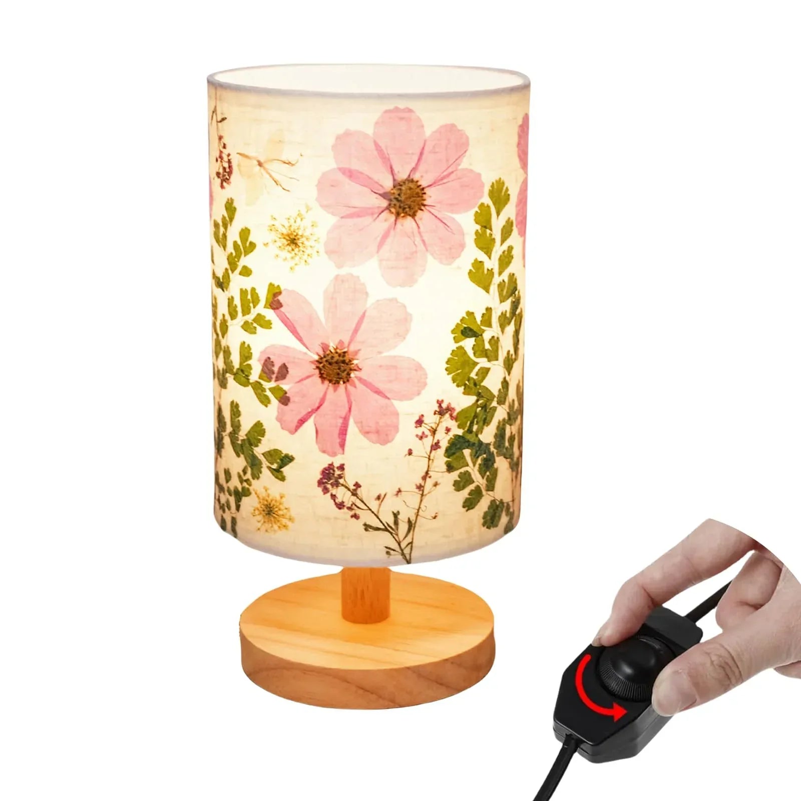 Dried Flowers Small Table Lamp 5W LED 3-Color Bedside Lamp Pressed Flowers Lampshade with Wood Base for Bedroom Living Room Desk Nursery - Handmade Lifestyle Shop
