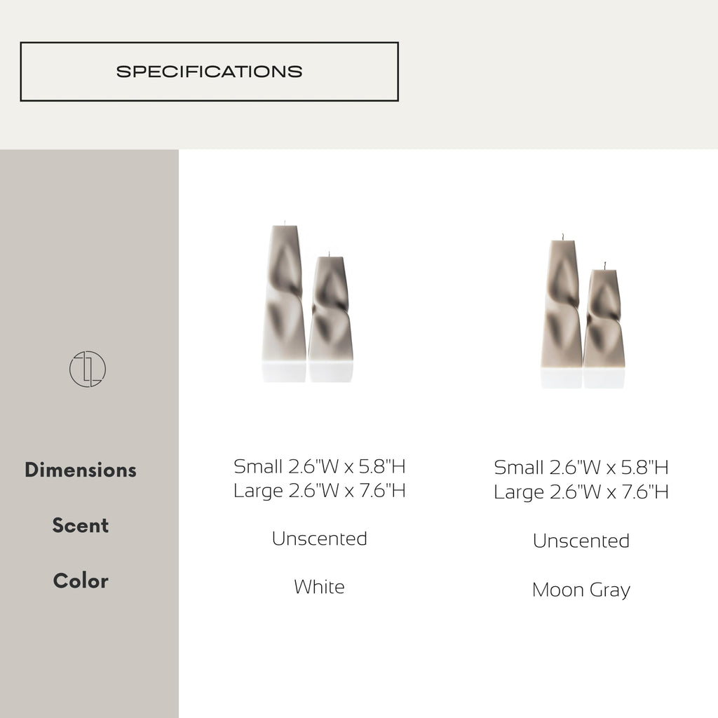 LAWA Twisted Pyramid Candle - Beautiful Handmade Pillar Soy Wax Elegant Aesthetic Candle Housewarming Gift Home Room Shelf Decor Idea (Set of 2) (White)