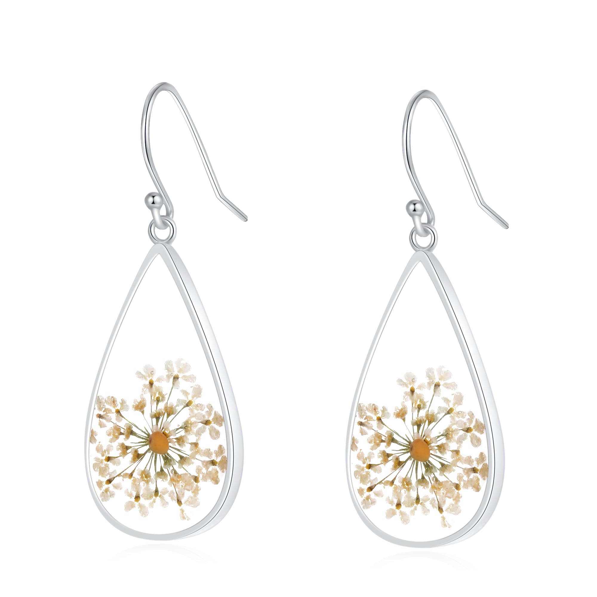 Forget-Me-Not and Queen Anne's Lace Pressed Wildflower Earrings | Pressed Flower Earrings | Handmade Drop and Dangle Earrings | Gift for Woman