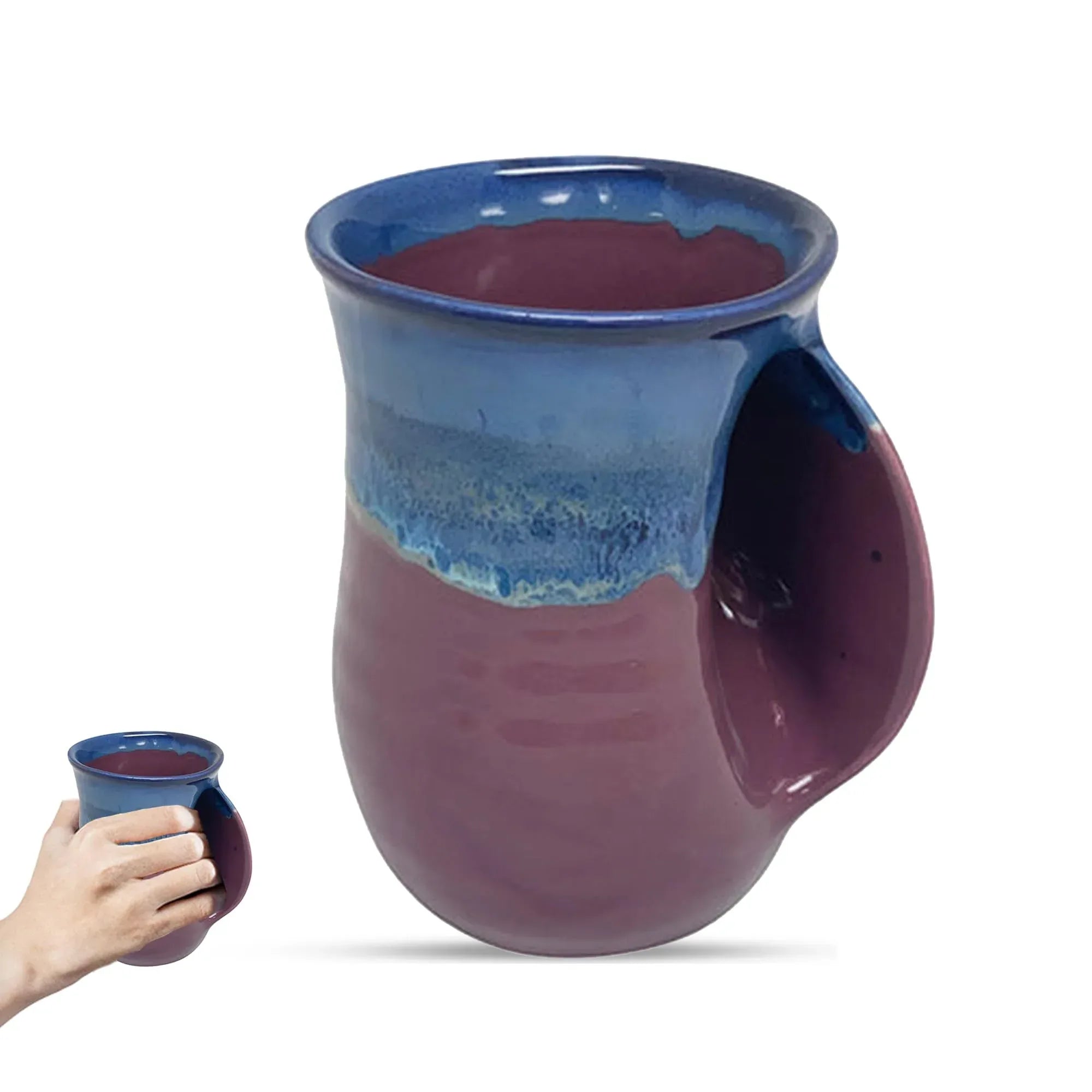 Clay in Motion Hand Warmer Coffee Mug – Handmade Coffee Mug With Comfortable Handle Contoured Pocket Hand Warming Ceramic Coffee Mug – Proudly Made in USA – Right Handed – 14 Oz - Island Oasis - Handmade Lifestyle Shop