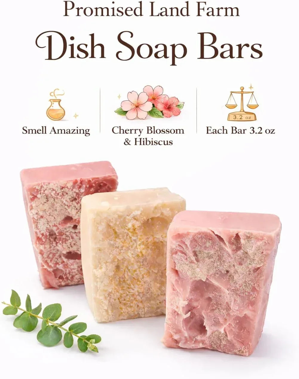 Cherry Blossom & Hibiscus Dish Soap Bars 3 Pack-Natural Solid Dish Soap, Coconut & Castor Oil, Fragrance Oil, Mica- Eco-Friendly Zero-Waste Cleaning (3.2 oz Bars) - Handmade Lifestyle Shop